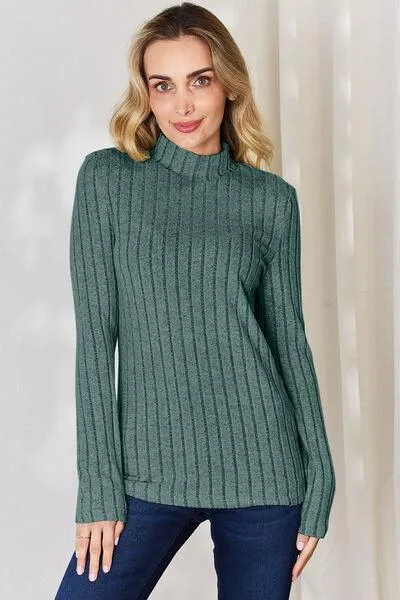 Full Size Ribbed Mock Neck T-Shirt