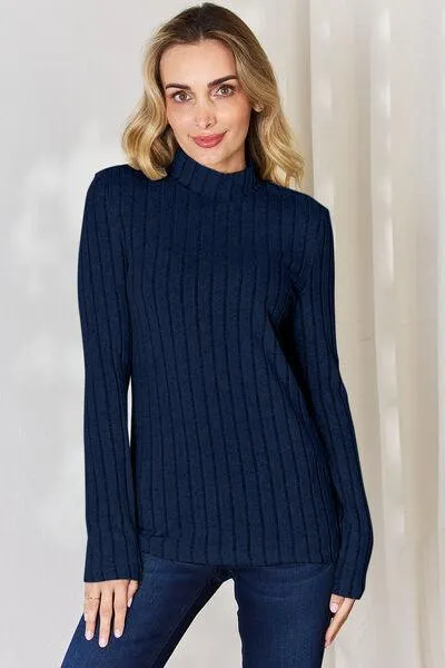 Full Size Ribbed Mock Neck T-Shirt