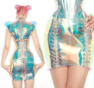 Holographic PVC Lace Up Skirt